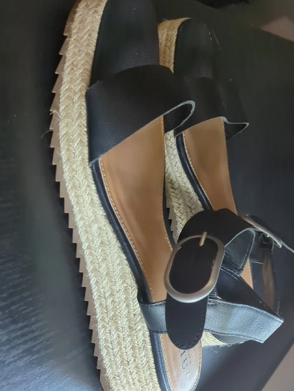 Black Espadrille Wedge Sandals with Ankle Strap